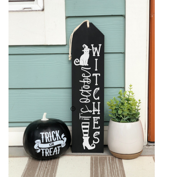 It's October Witches Halloween Tag Sign