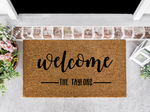 Welcome (last name below) Door Mat