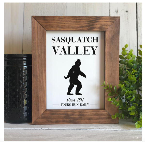 Sasquatch Valley Flat Framed Sign