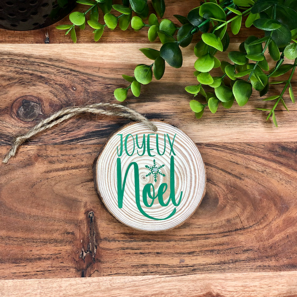 Joueux Noel Wood Slice Christmas Ornament