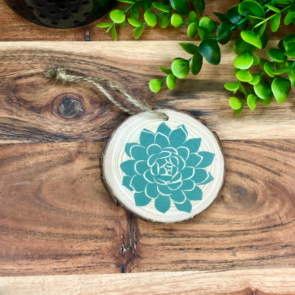 Succulent Wood Slice Christmas Ornament