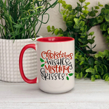 Christmas Wishes and Mistletoe Kisses Ceramic Mug