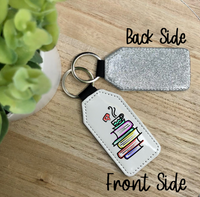 Books and Coffee/Tea Glitter Backed Faux Leather Keychain