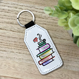 Books and Coffee/Tea Glitter Backed Faux Leather Keychain