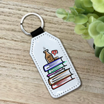 Books and Coffee/Tea Glitter Backed Faux Leather Keychain