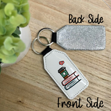 Books and Coffee/Tea Glitter Backed Faux Leather Keychain