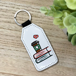 Books and Coffee/Tea Glitter Backed Faux Leather Keychain