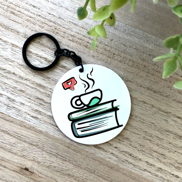 Books and Coffee/Tea Aluminum Keychain