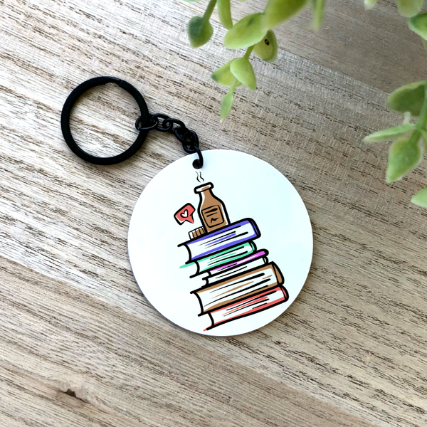 Books and Coffee/Tea Aluminum Keychain