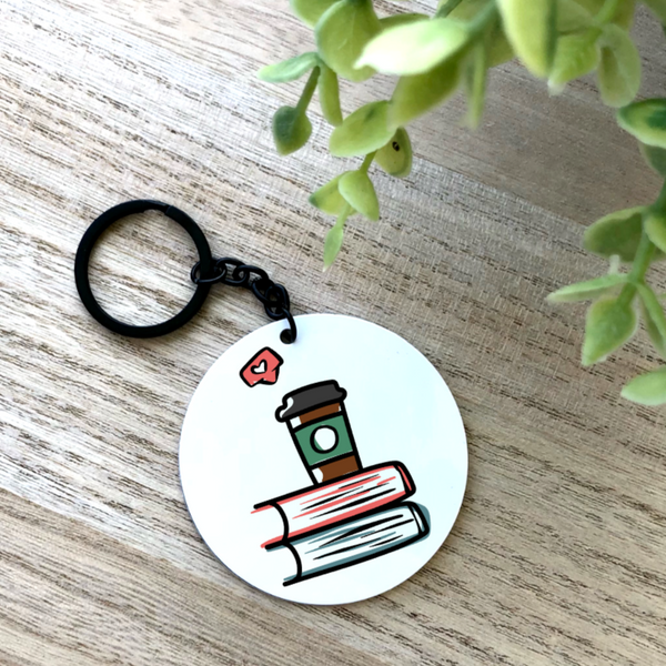 Books and Coffee/Tea Aluminum Keychain