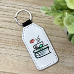 Books and Coffee/Tea Glitter Backed Faux Leather Keychain