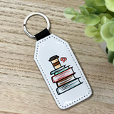 Books and Coffee/Tea Glitter Backed Faux Leather Keychain