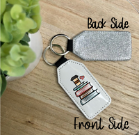 Books and Coffee/Tea Glitter Backed Faux Leather Keychain