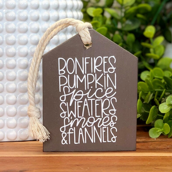 Bonfires, Smores and Pumpkins Freestanding Wood Accent Tag