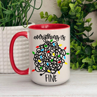 Everything is Fine Tangled Christmas Lights Ceramic 15oz Mug