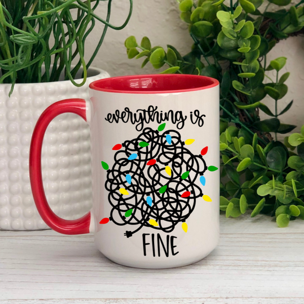 Everything is Fine Tangled Christmas Lights Ceramic 15oz Mug