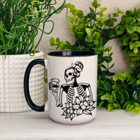 Skeleton Mom Bun with Flowers Ceramic Mug