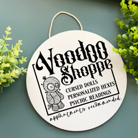 Voodoo Shoppe Halloween Wood Round Thin Doorhanger