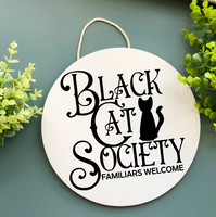 Black Cat Society Halloween Round Thin Doorhanger