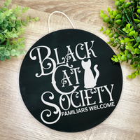 Black Cat Society Halloween Round Thin Doorhanger