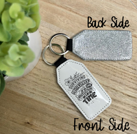 Surviving Motherhood One Meltdown at at Time Glitter Backed Faux Leather Keychain