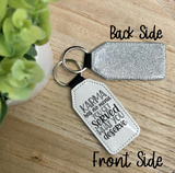 Karma Has No Menu You Get What You Are Served Glitter Backed Faux Leather Keychain