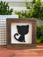 Framed Laser Cut Black Cat Freestanding Sign