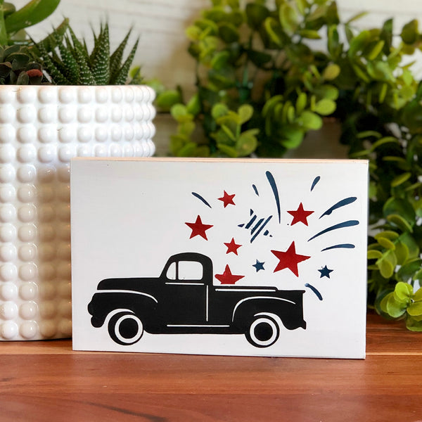 Old Truck with Fireworks Freestanding Sign